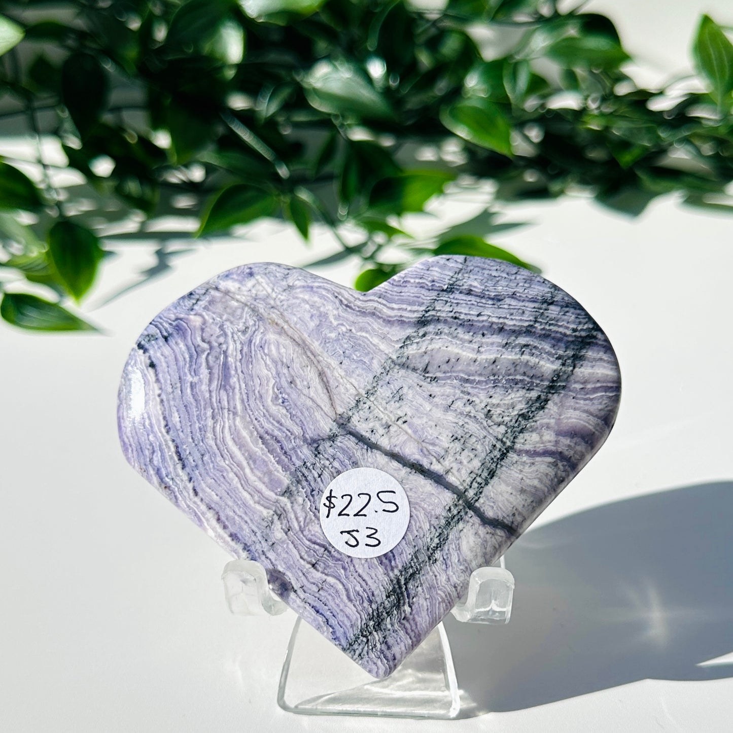 Purple Fluorite x Chalcedony Love Heart w/ Stand J3