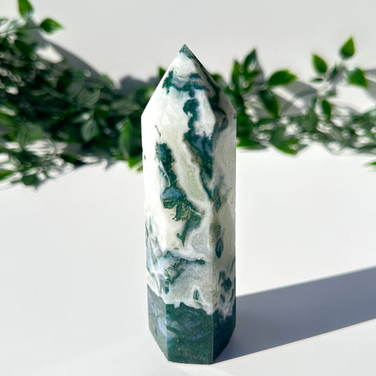 Moss Agate and Quartz Tower M1