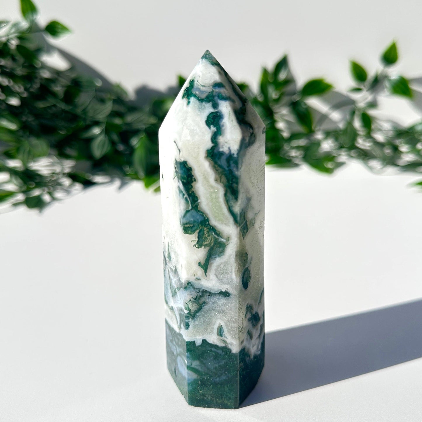 Moss Agate and Quartz Tower M1
