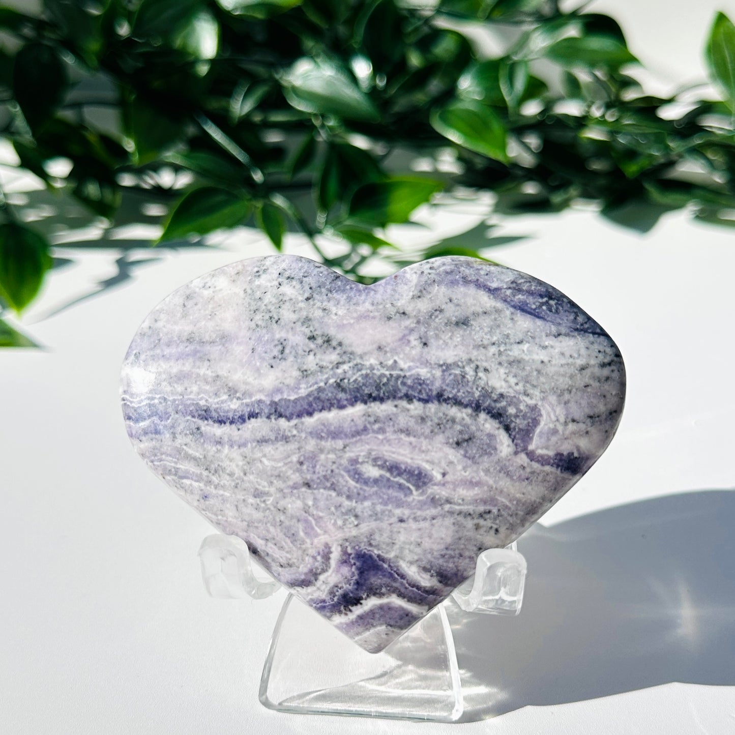 Purple Fluorite x Chalcedony Love Heart w/ Stand J2