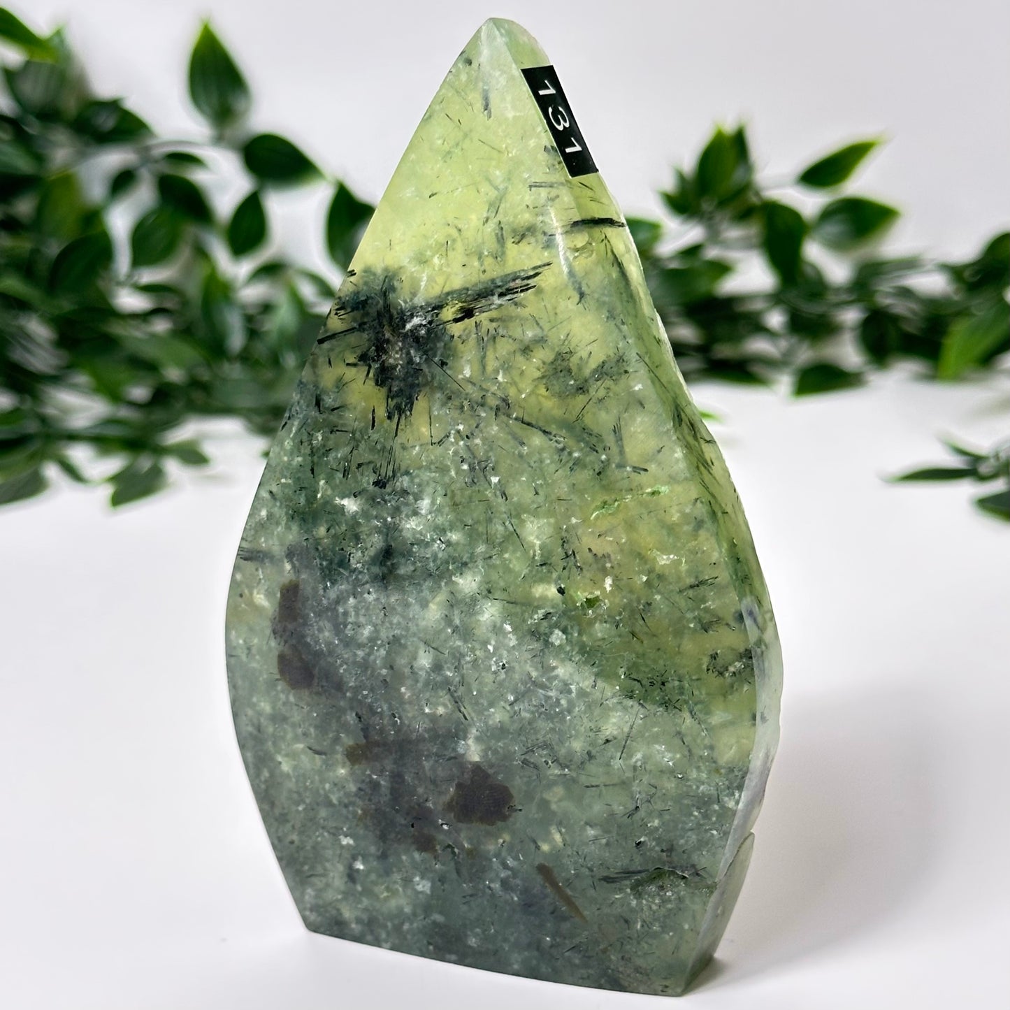Prehnite with Epidote Half Raw Flame #131