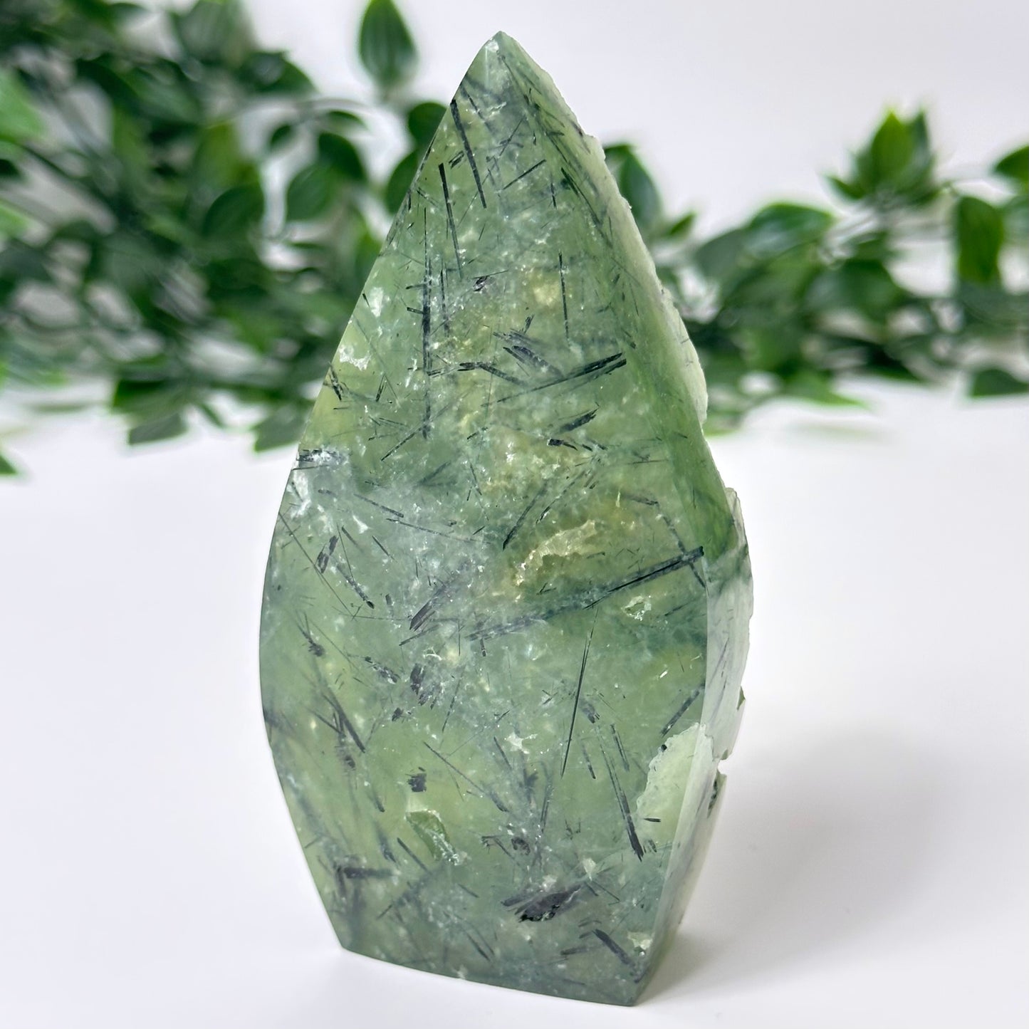 Prehnite with Epidote Half Raw Flame #130