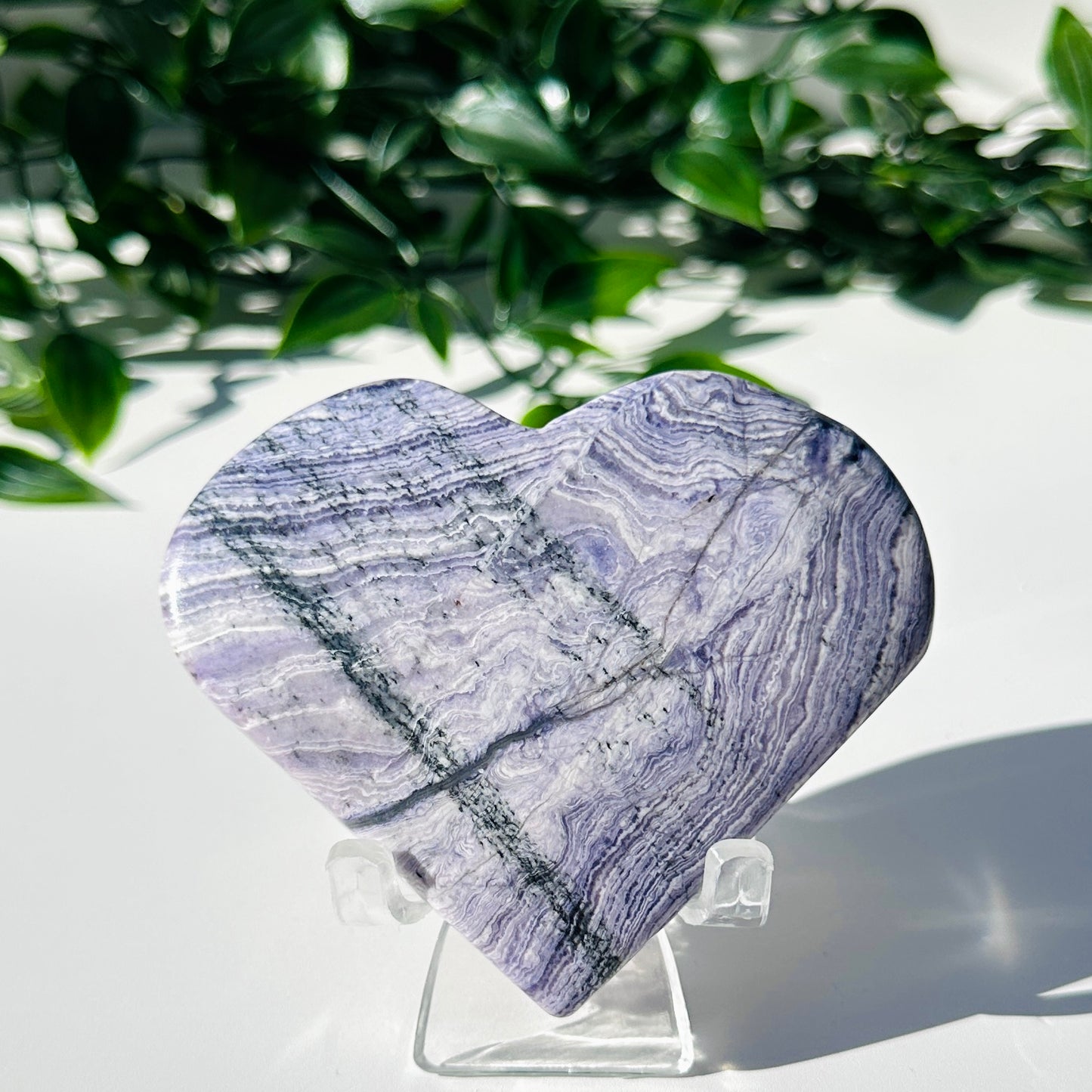 Purple Fluorite x Chalcedony Love Heart w/ Stand J3