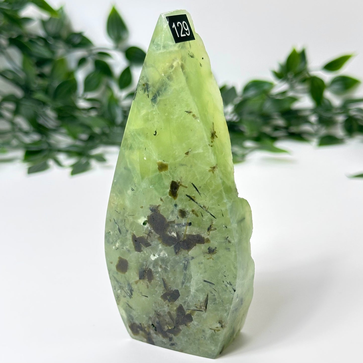 Prehnite with Epidote Half Raw Flame #129