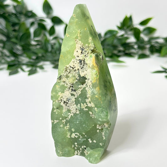 Prehnite with Epidote Half Raw Flame #129