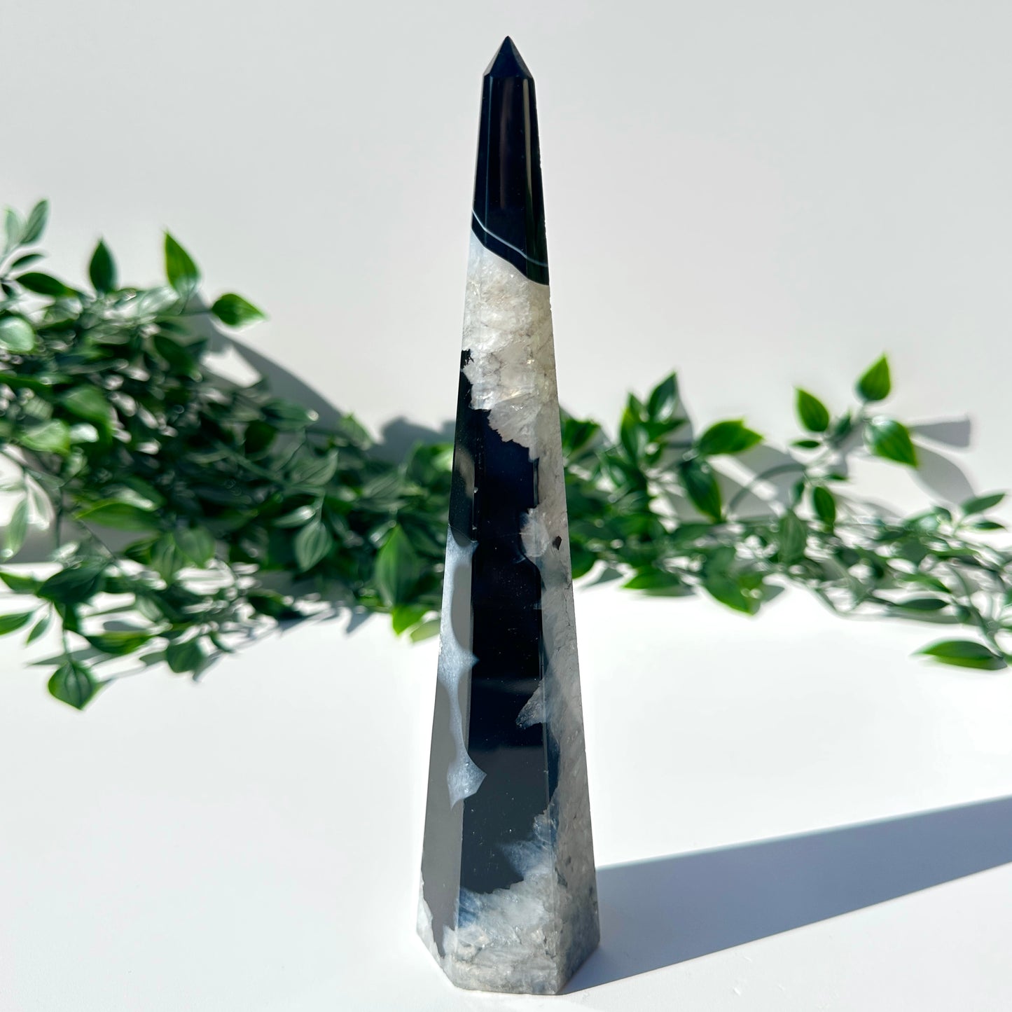 Black Agate x Quartz Obelisk BA2