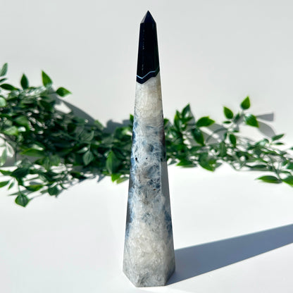Black Agate x Quartz Obelisk BA2