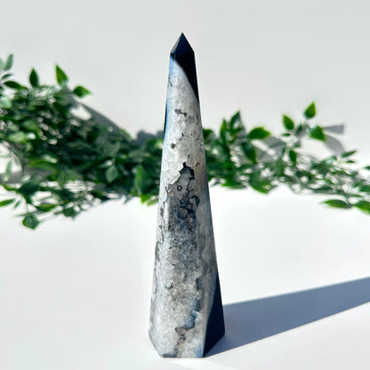 Black Agate x Quartz Obelisk BA4