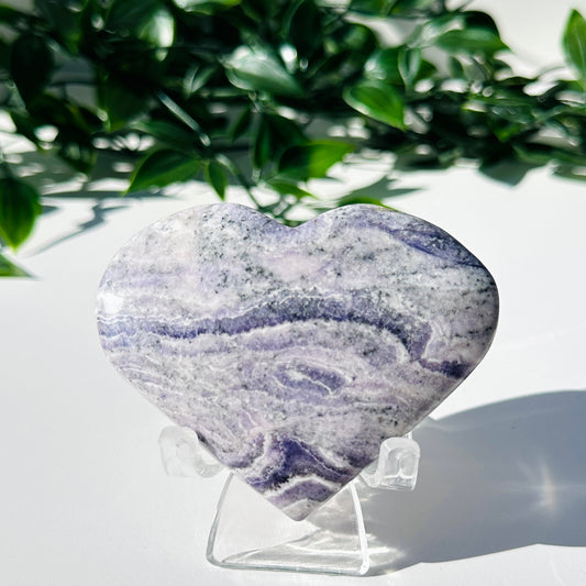 Purple Fluorite x Chalcedony Love Heart w/ Stand J2