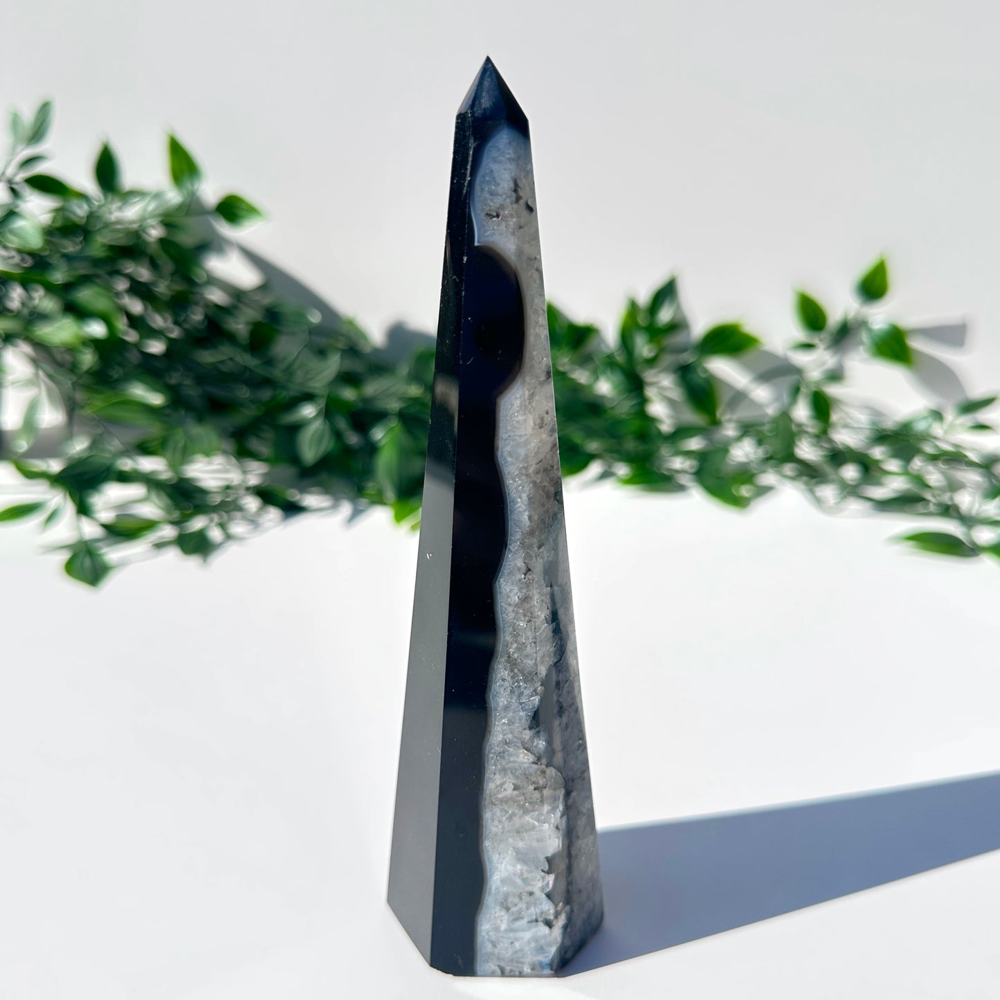 Black Agate x Quartz Obelisk BA4