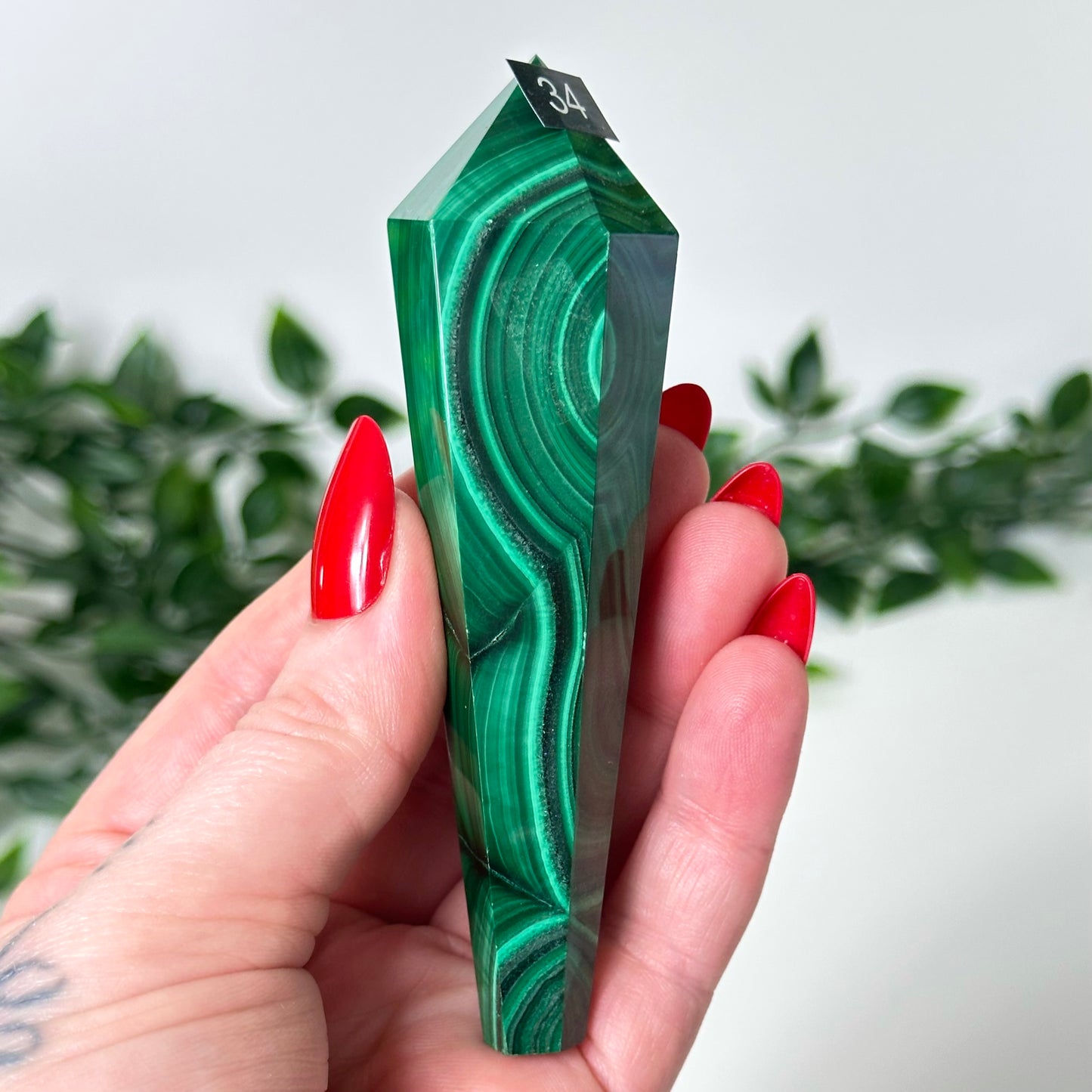 High Quality Malachite Wand with Stand #34