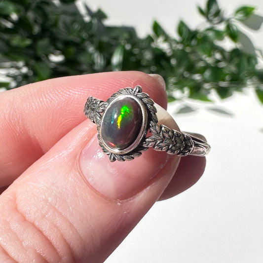 Ethiopian Black Opal Adjustable Ring B2