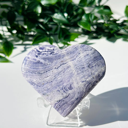 Purple Fluorite x Chalcedony Love Heart w/ Stand J4