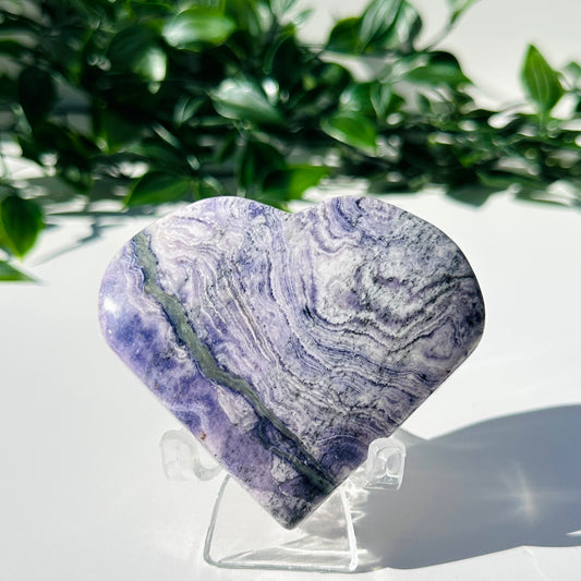 Purple Fluorite x Chalcedony Love Heart w/ Stand J5
