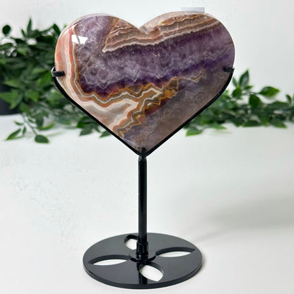 Agate and Amethyst Heart with Stand #157