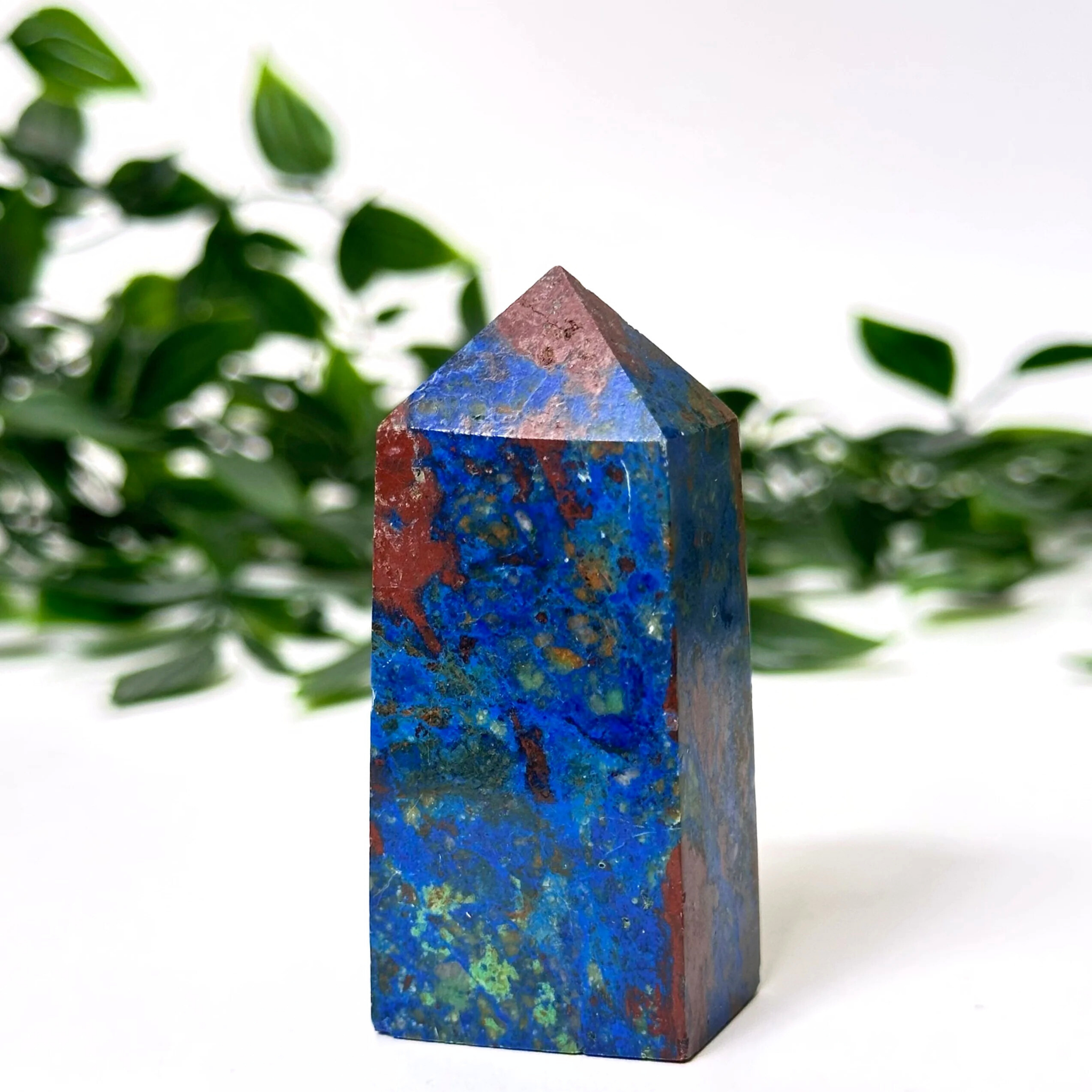Azurite crystal tower on white background