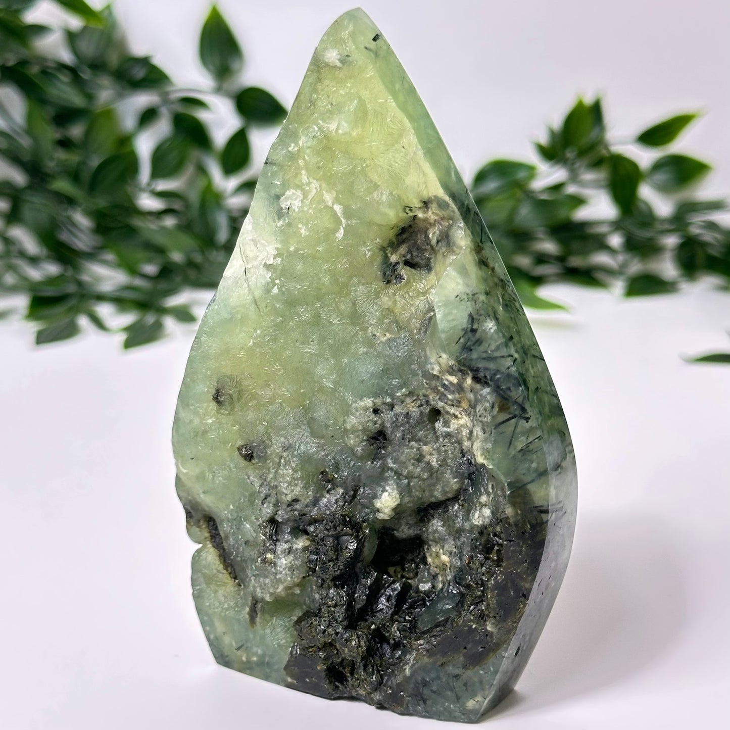 Prehnite with Epidote Half Raw Flame #131