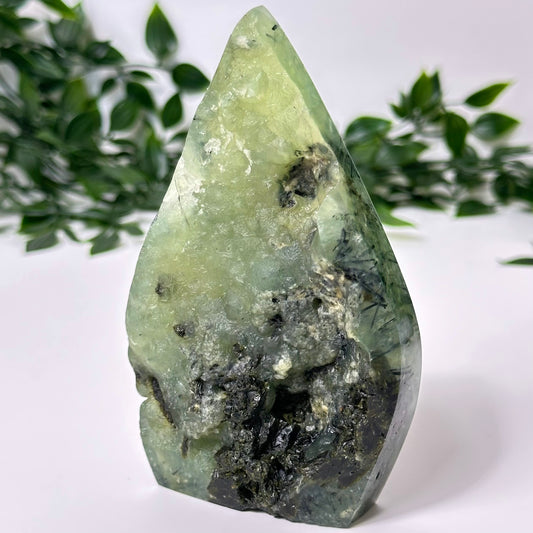 Prehnite with Epidote Half Raw Flame #131