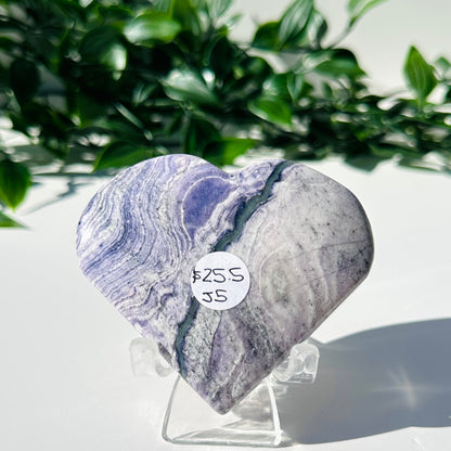 Purple Fluorite x Chalcedony Love Heart w/ Stand J5