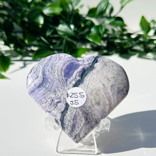 Purple Fluorite x Chalcedony Love Heart w/ Stand J5