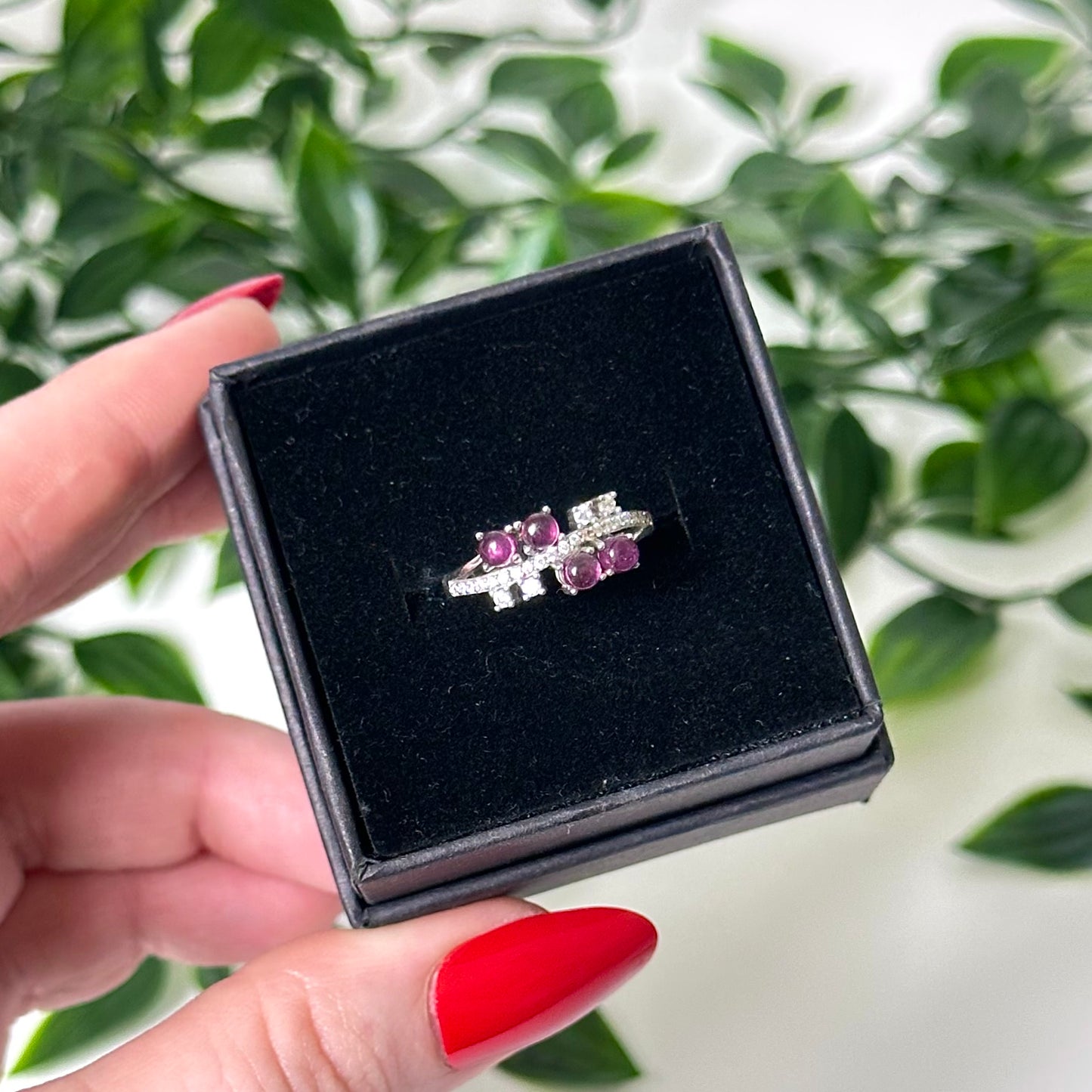 S925 Purple Garnet Grape Adjustable Rings