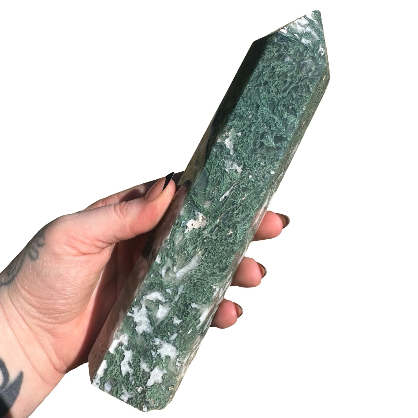 Large Moss Agate Tower