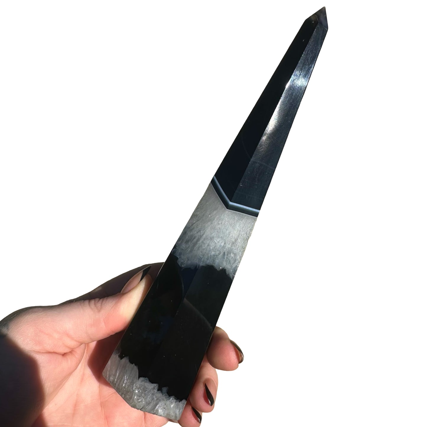 Black Agate x Quartz Obelisk BA1