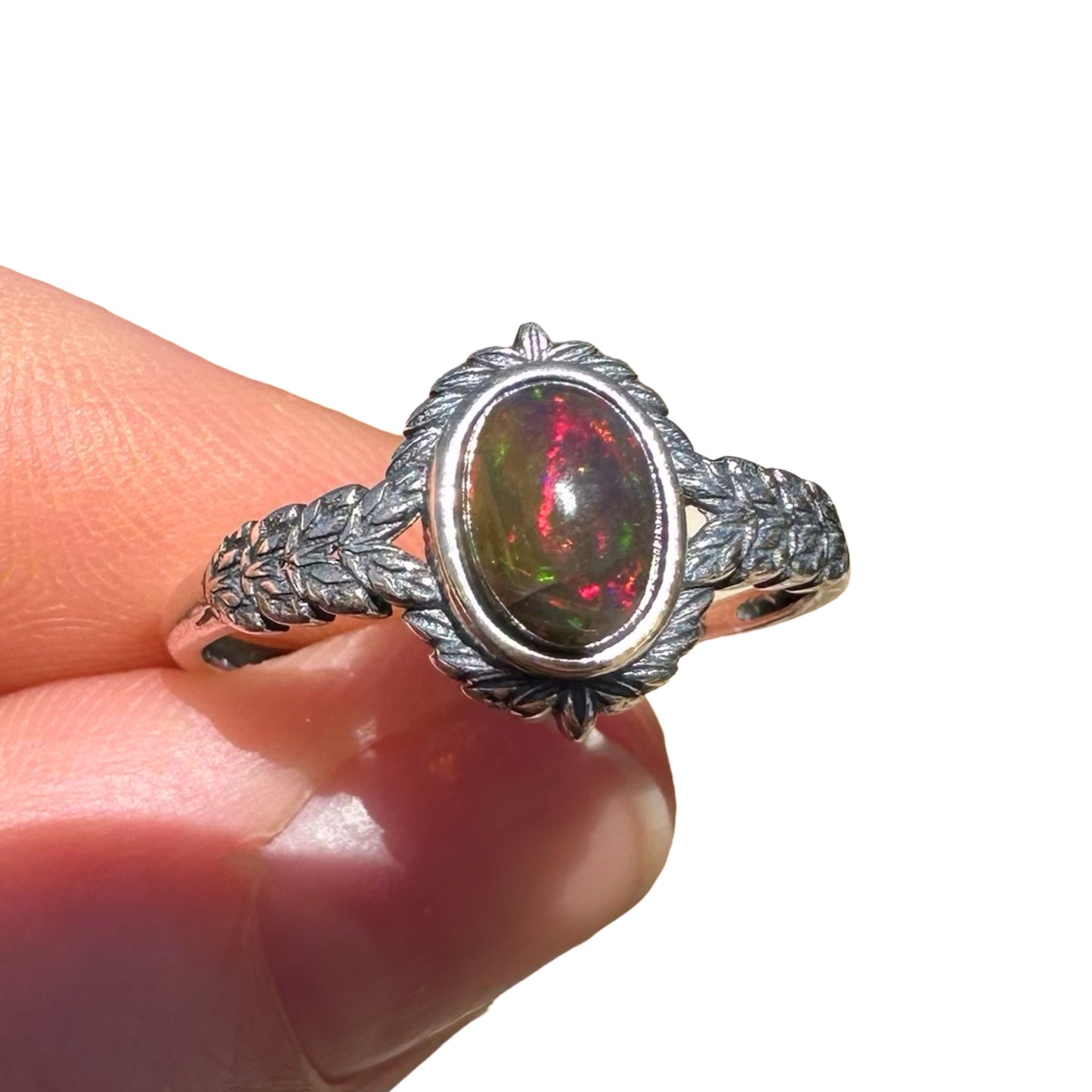 Ethiopian Black Opal Adjustable Ring B3