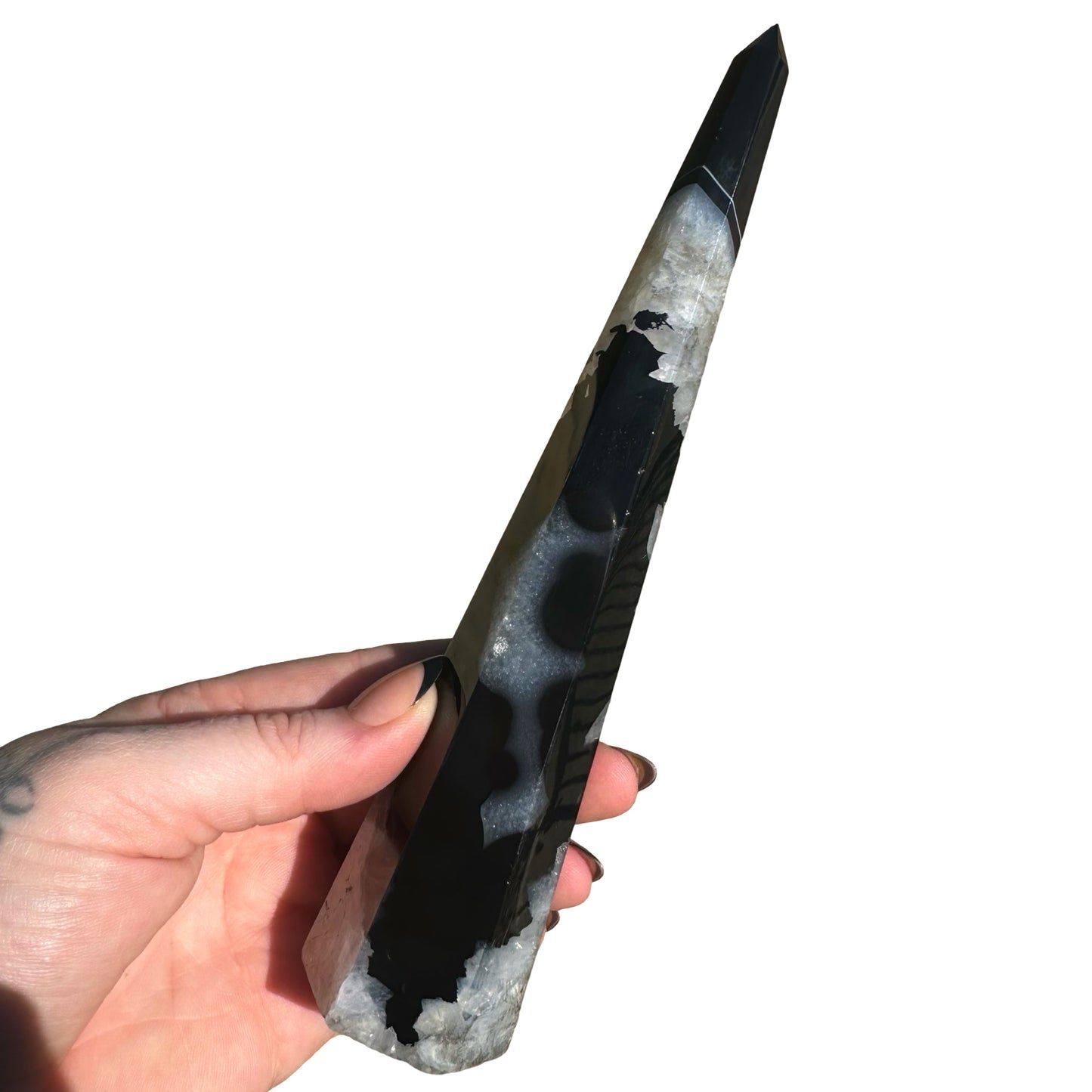 Black Agate x Quartz Obelisk BA2