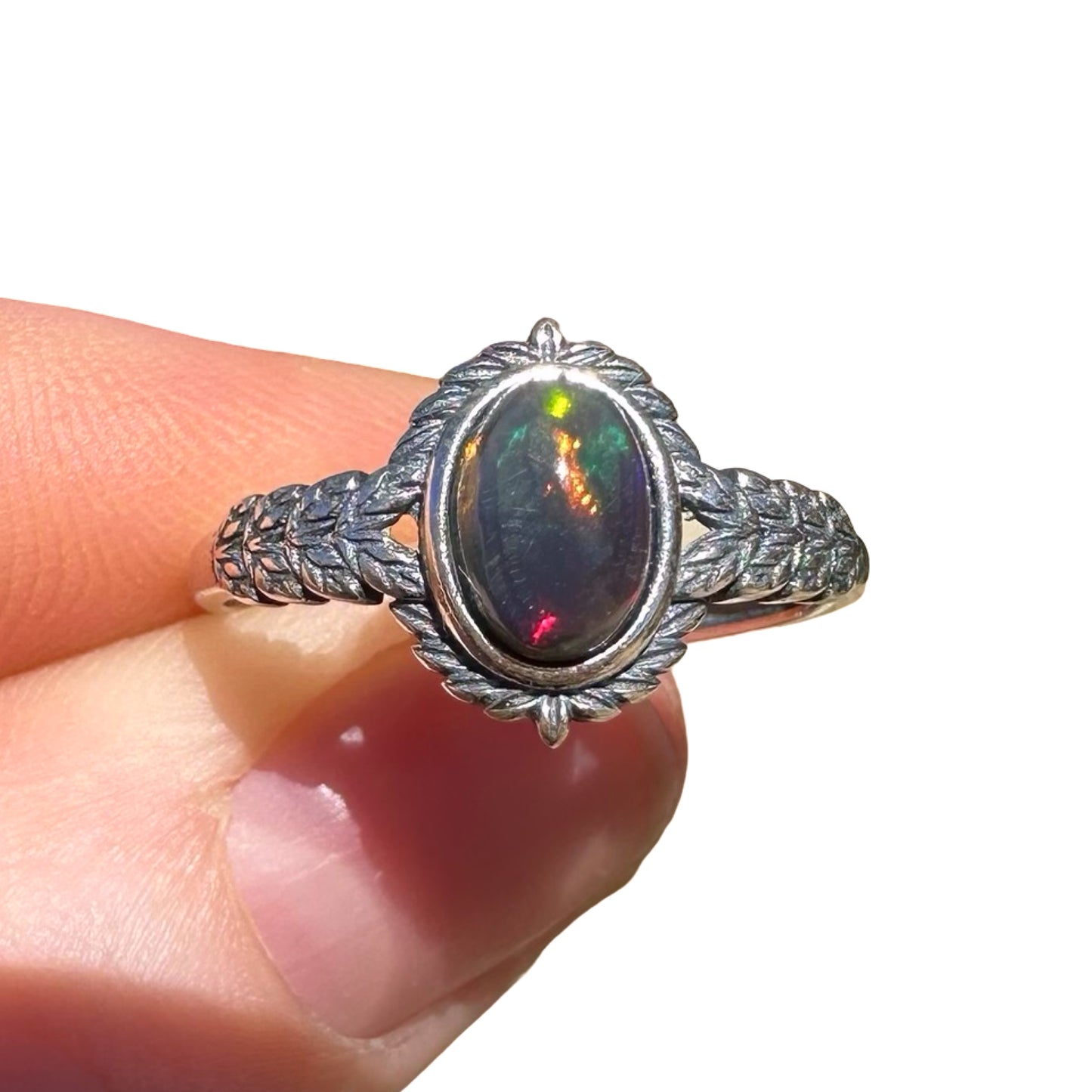 Ethiopian Black Opal Adjustable Ring B2