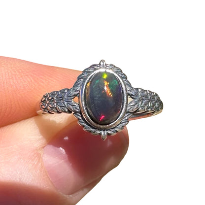 Ethiopian Black Opal Adjustable Ring B2