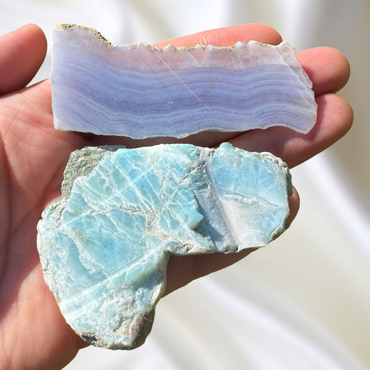 Blue Lace Agate and Larimar Pieces