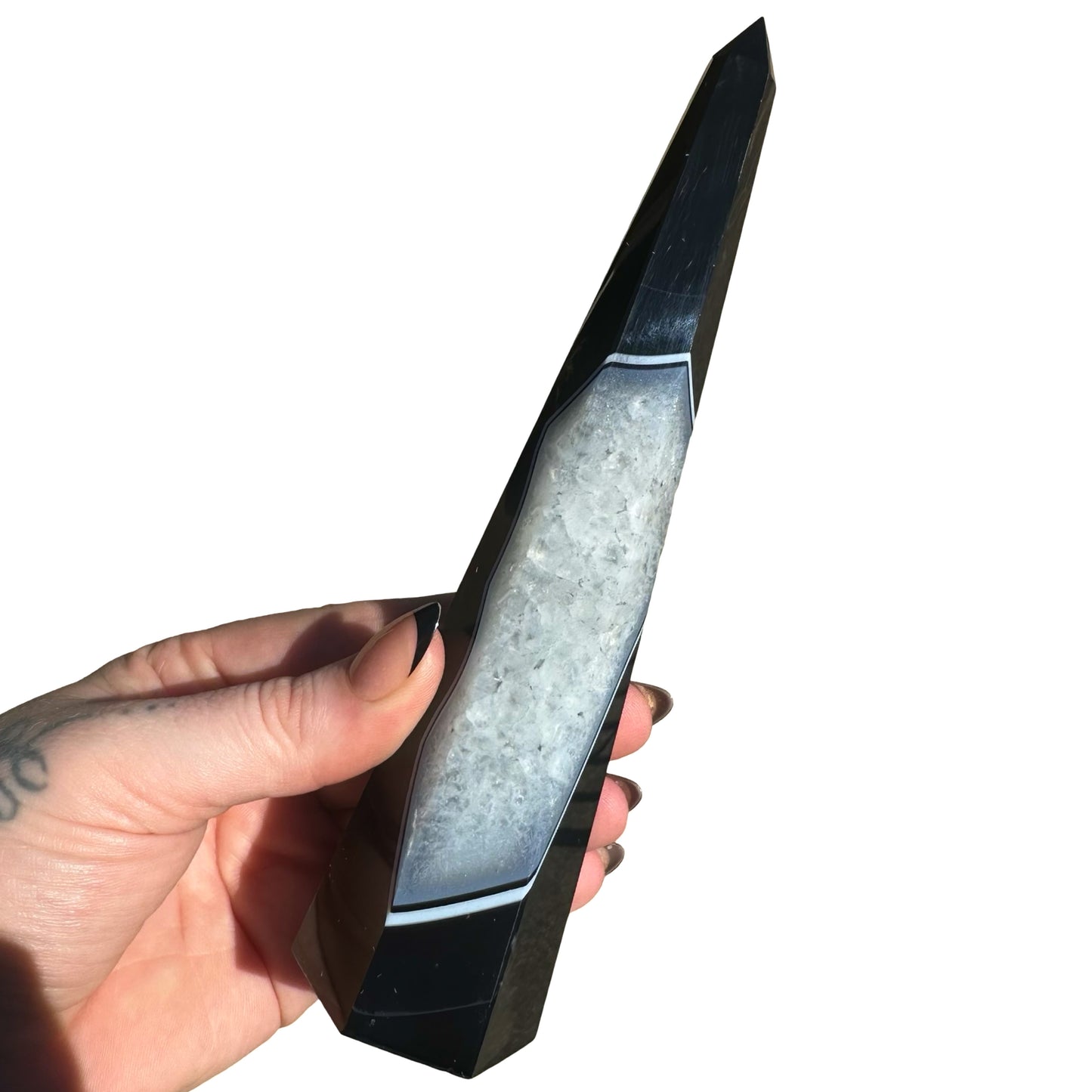 Black Agate x Quartz Obelisk BA3