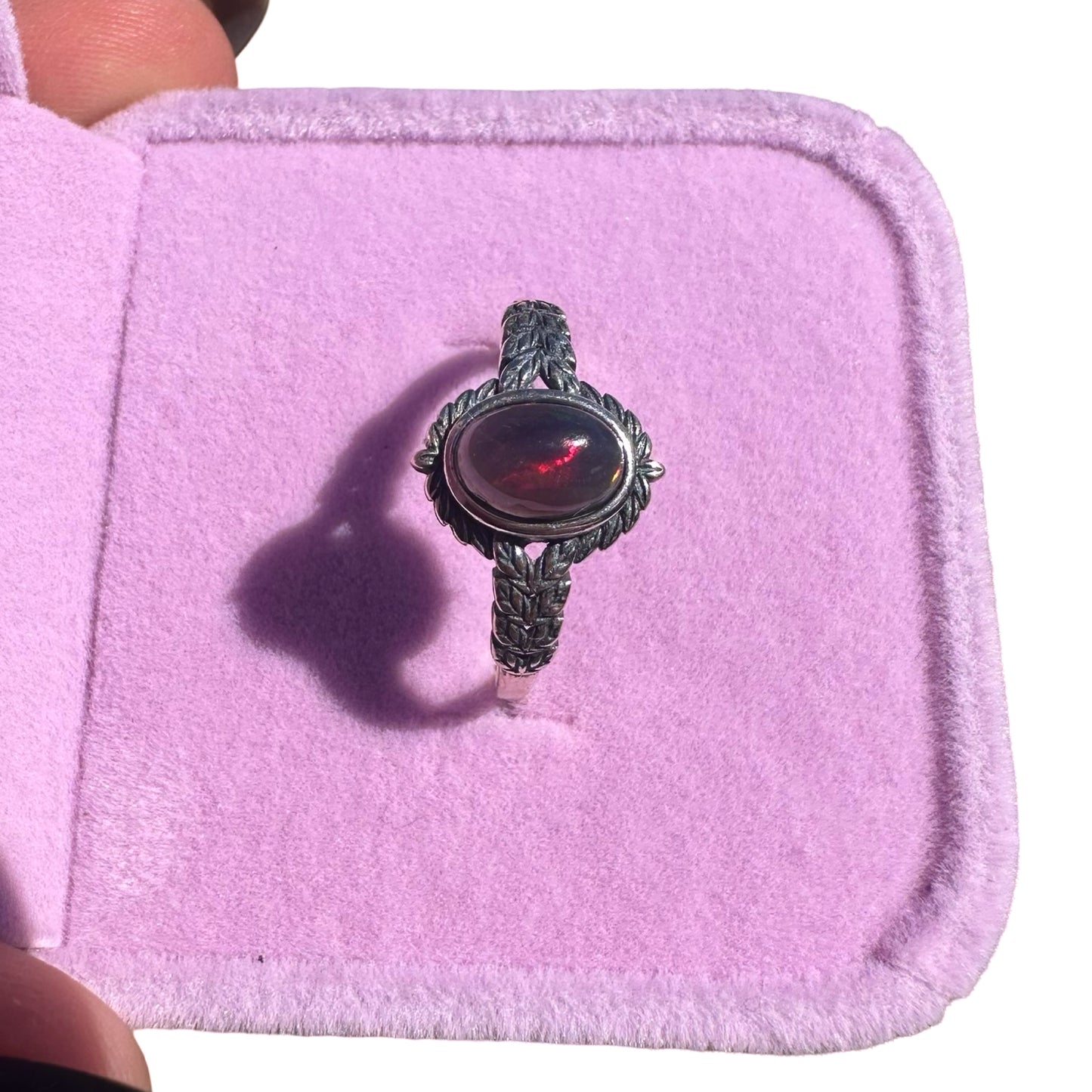 Ethiopian Black Opal Adjustable Ring B2